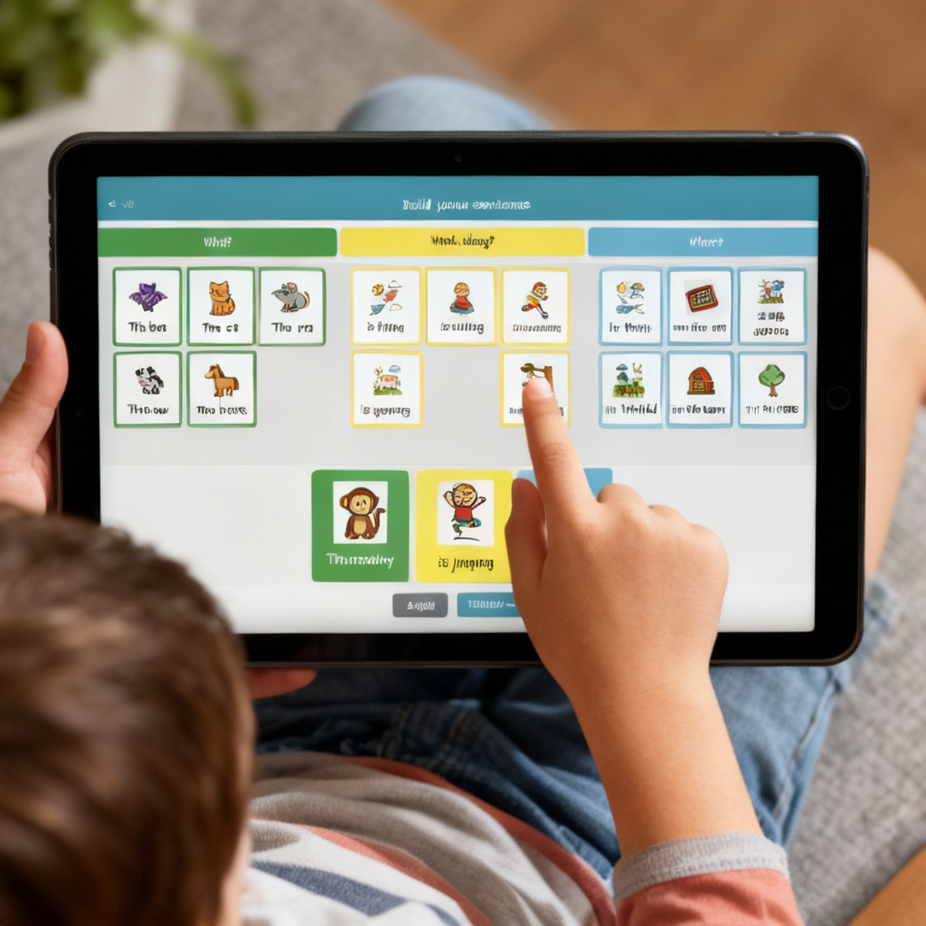Child playing sentence builder