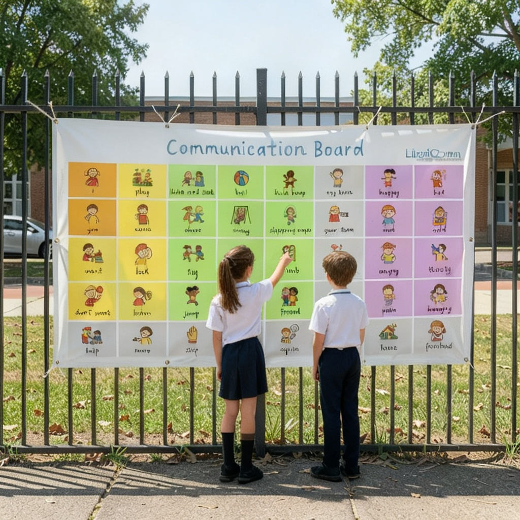 Children using playground communication board