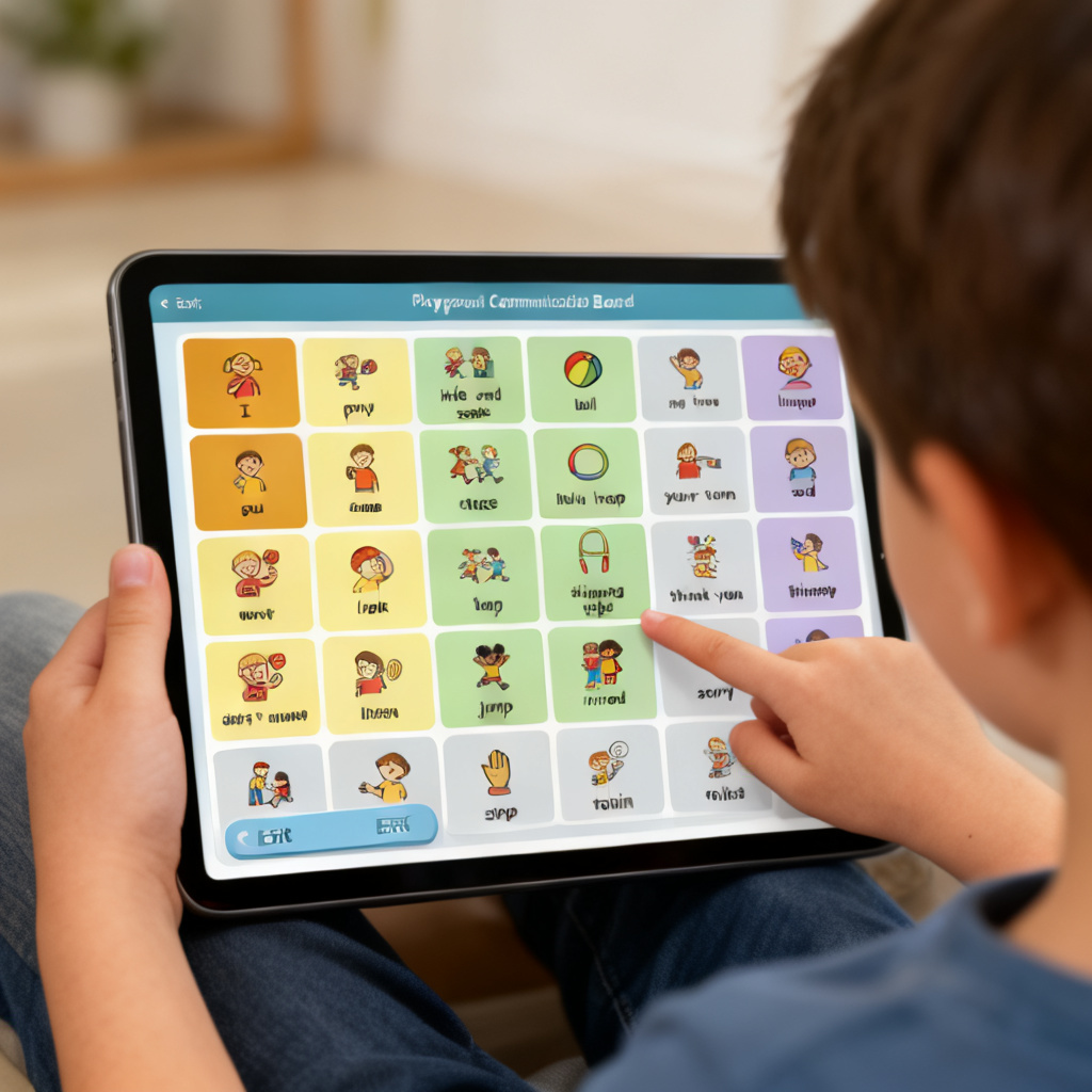 Child using a high-tech AAC device