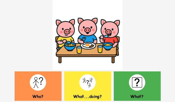 What are the three little pigs doing?