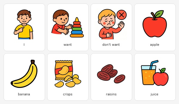 Picture communication symbols for snack time