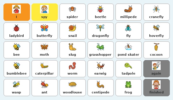 Playground Minibeasts AAC Communication Board