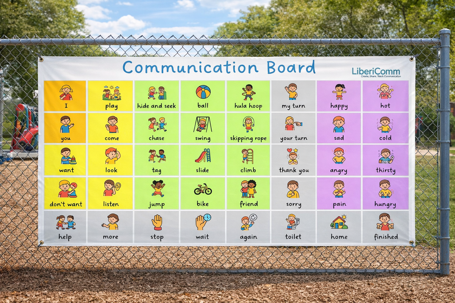 Playground Communication Board, AAC Visual Aid for Autism and SEN, Speech Therapy Outdoor Display 3x6ft